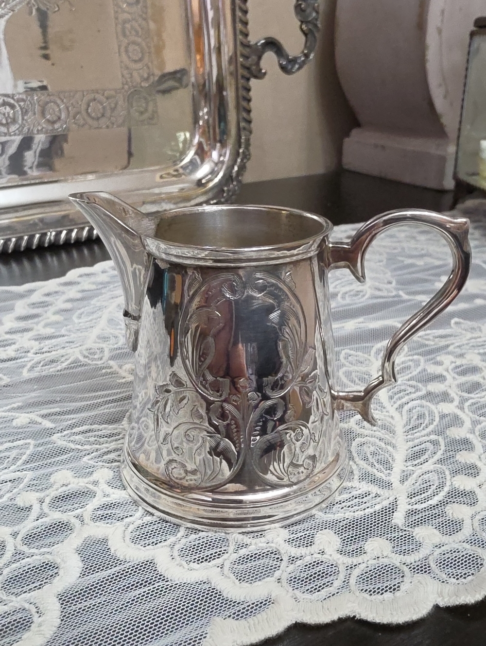 Vtg Victorian Ornate Silver Plated Creamer Pitcher - Decorative Serveware
